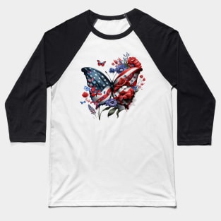 4th of July Floral Butterfly american flag Baseball T-Shirt